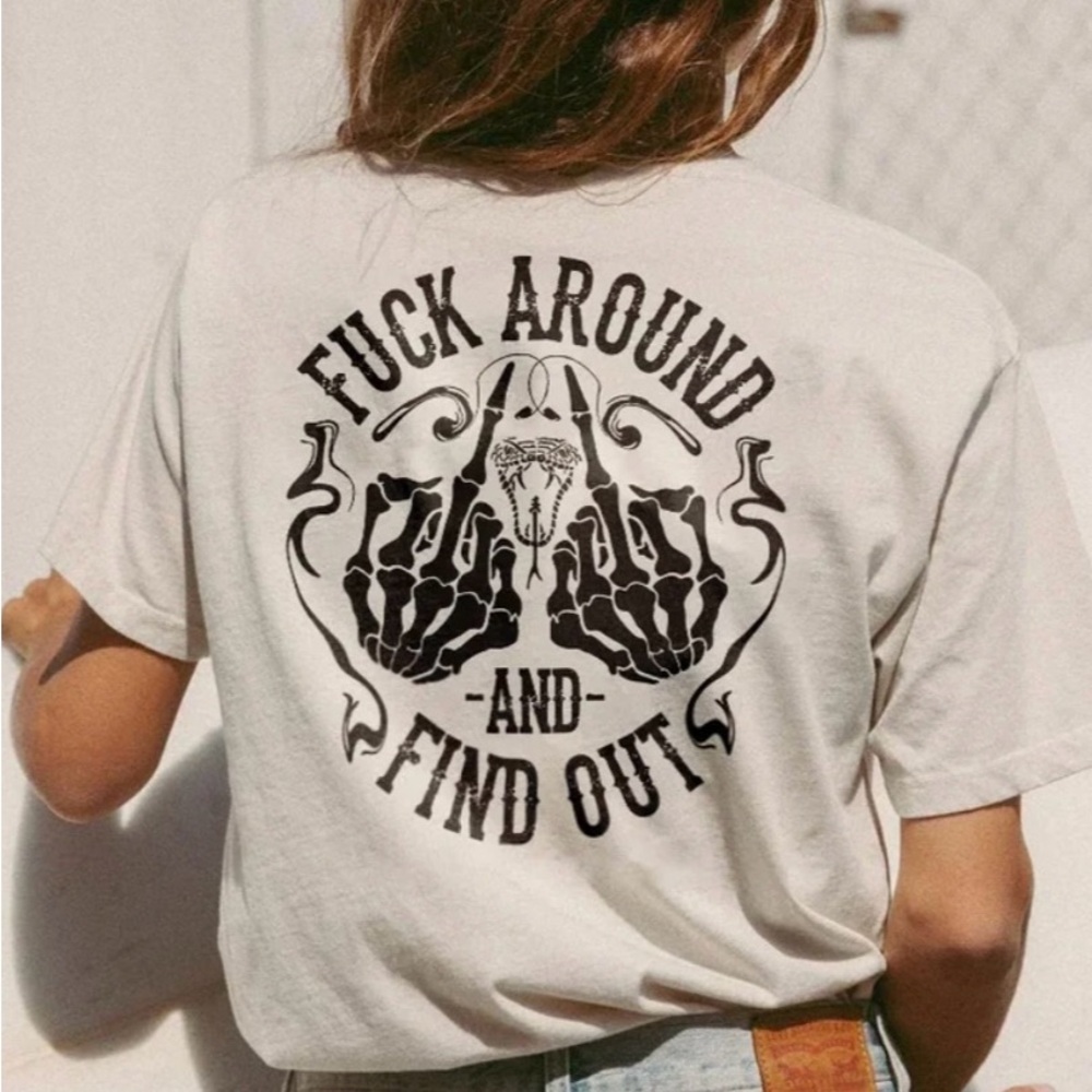 Graphic Tee with Skull and Hands Design